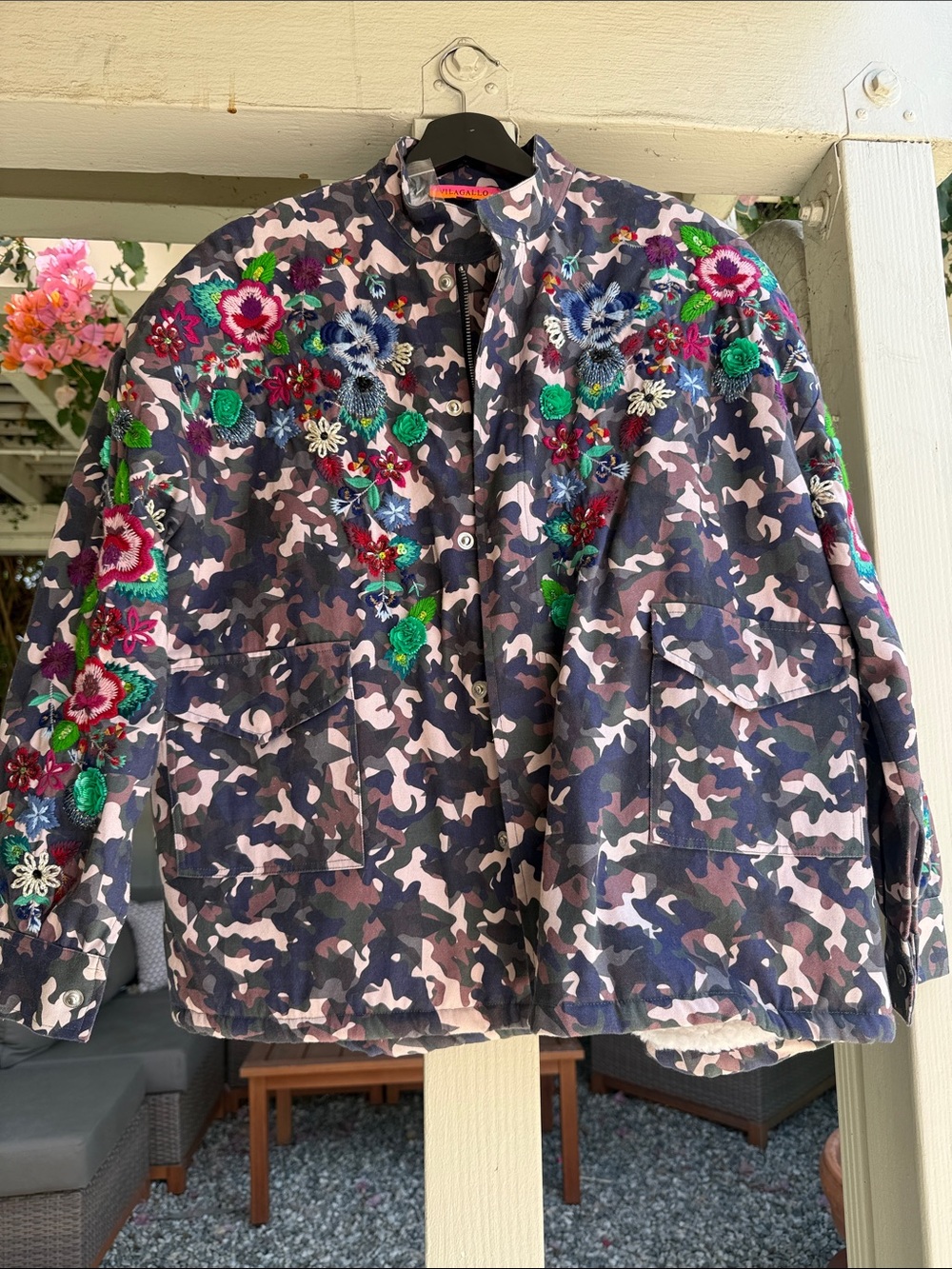 Vilagallo Embroidered Floral Camo Utility Jacket - Navy & Pink